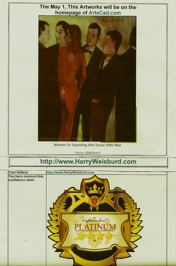 Woman In Red Dress With Men. Harry Weisburd Weisburd Fine Art