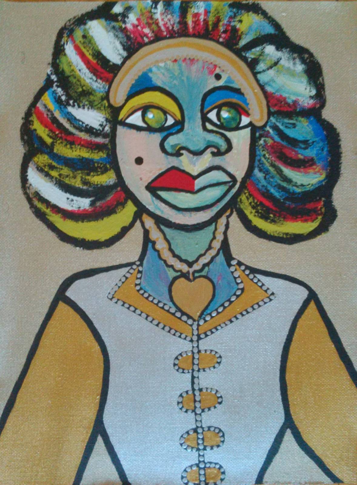 Femme au vetement or et argent. Evelyne Patricia Lokrou