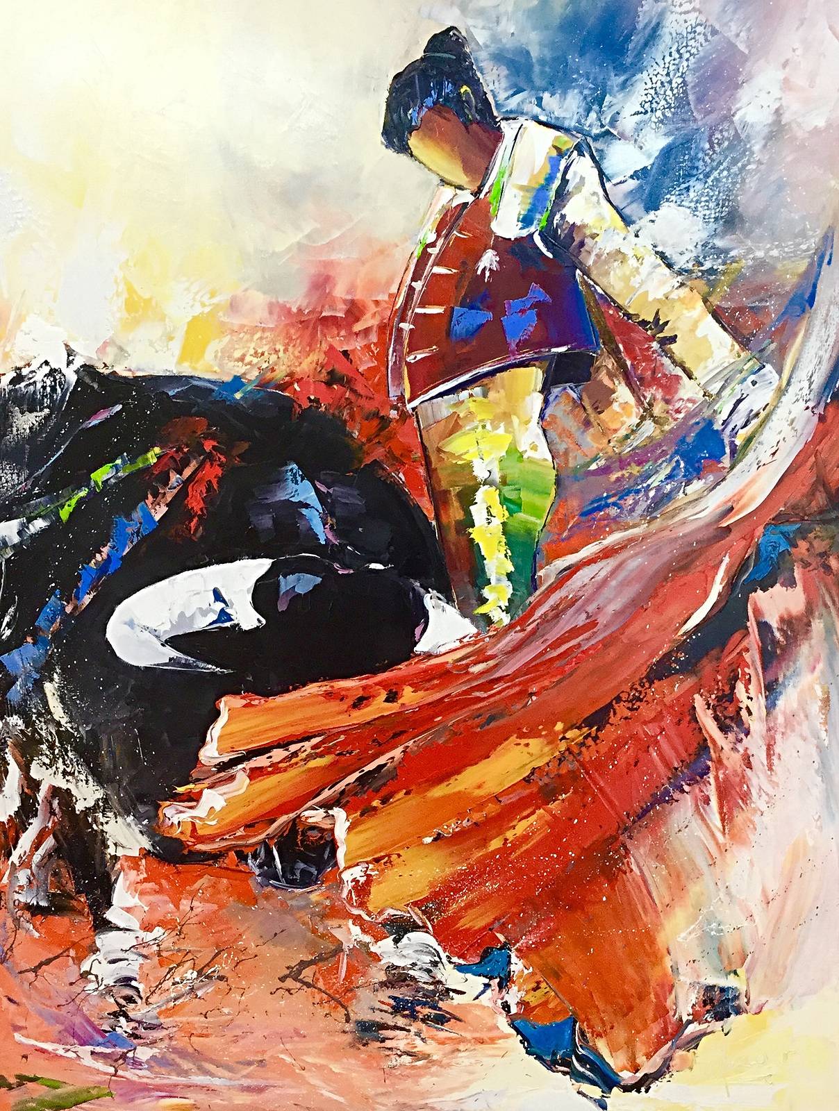 Corrida combat d'un matador et d'un taureau dans les arènes de Nîmes. 