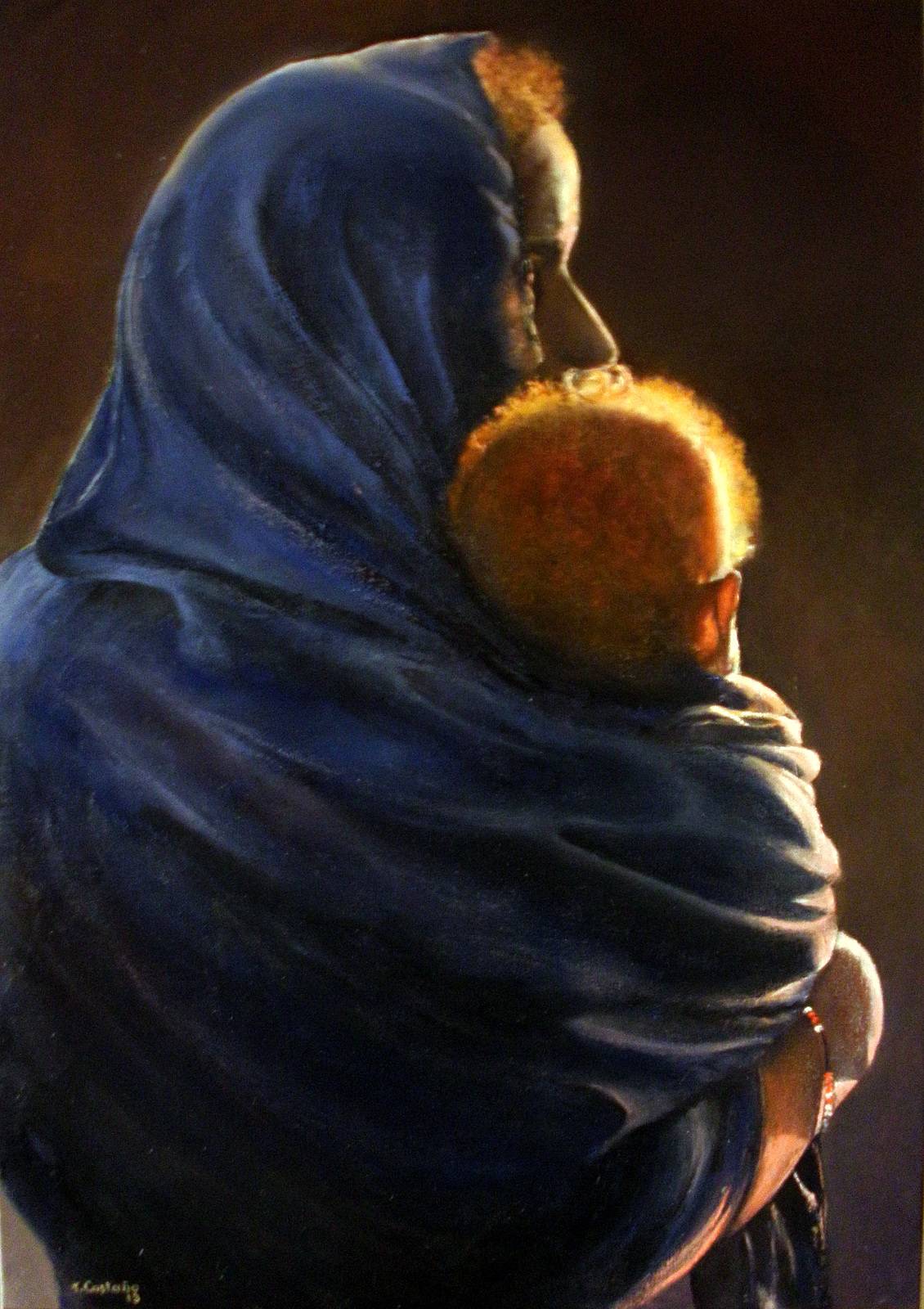 Mujer con niño al atardecer. Tomás Castaño Tomas Castaño