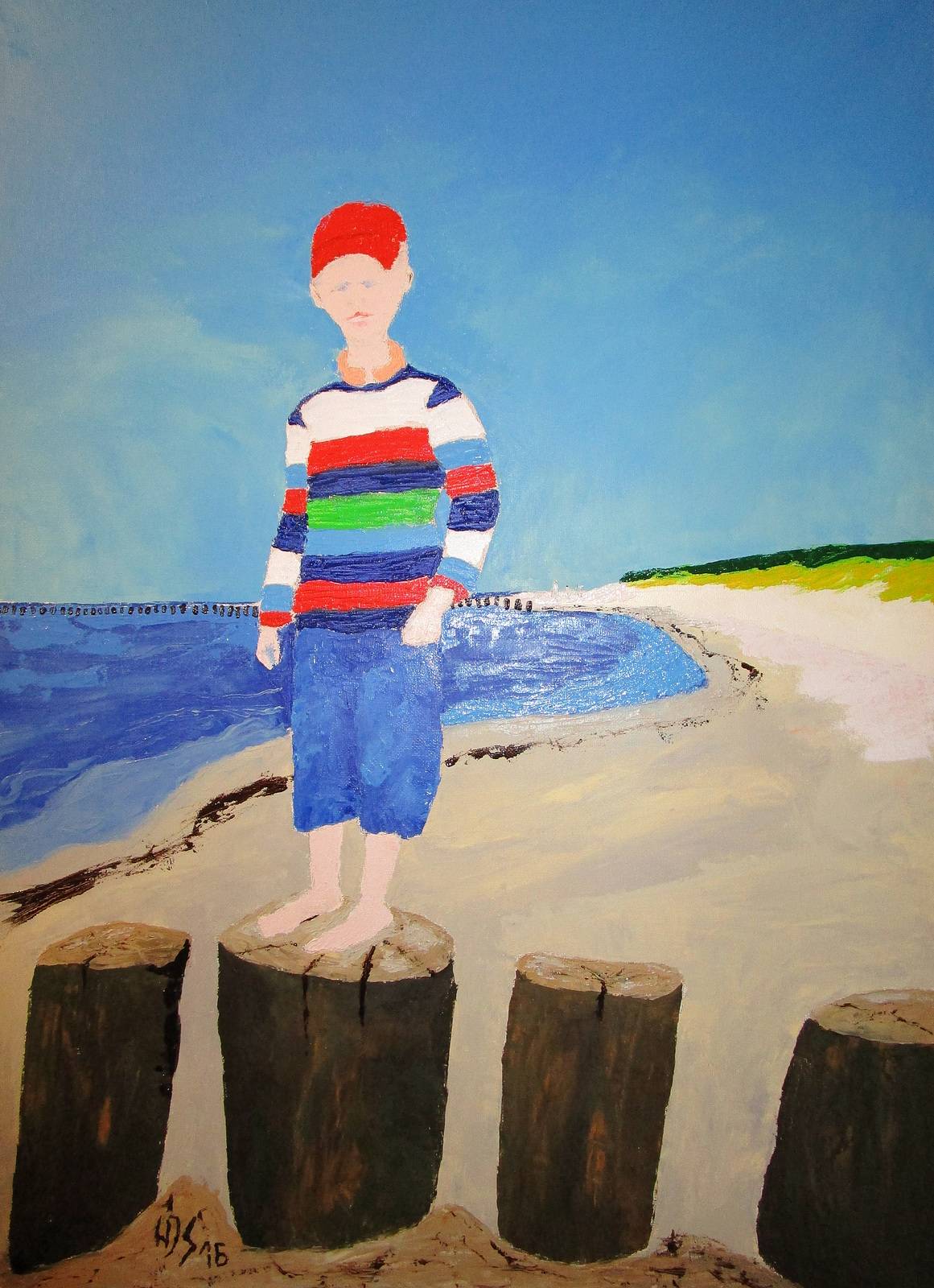 Junge auf Buhne - Buhnen der Ostsee. 