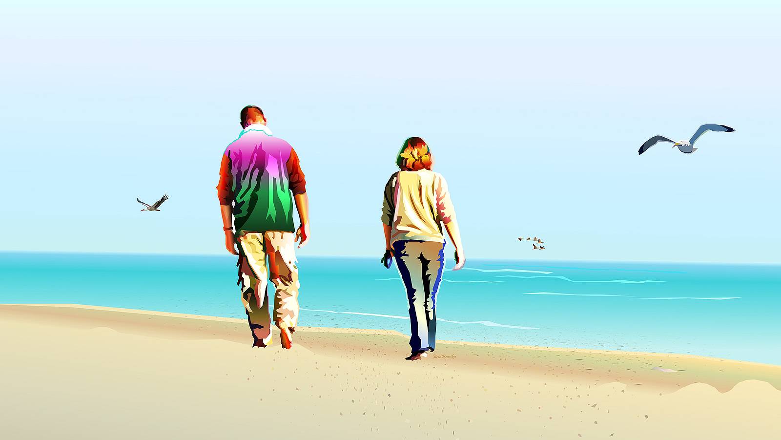 Promenade matinale sur la plage. Bassika