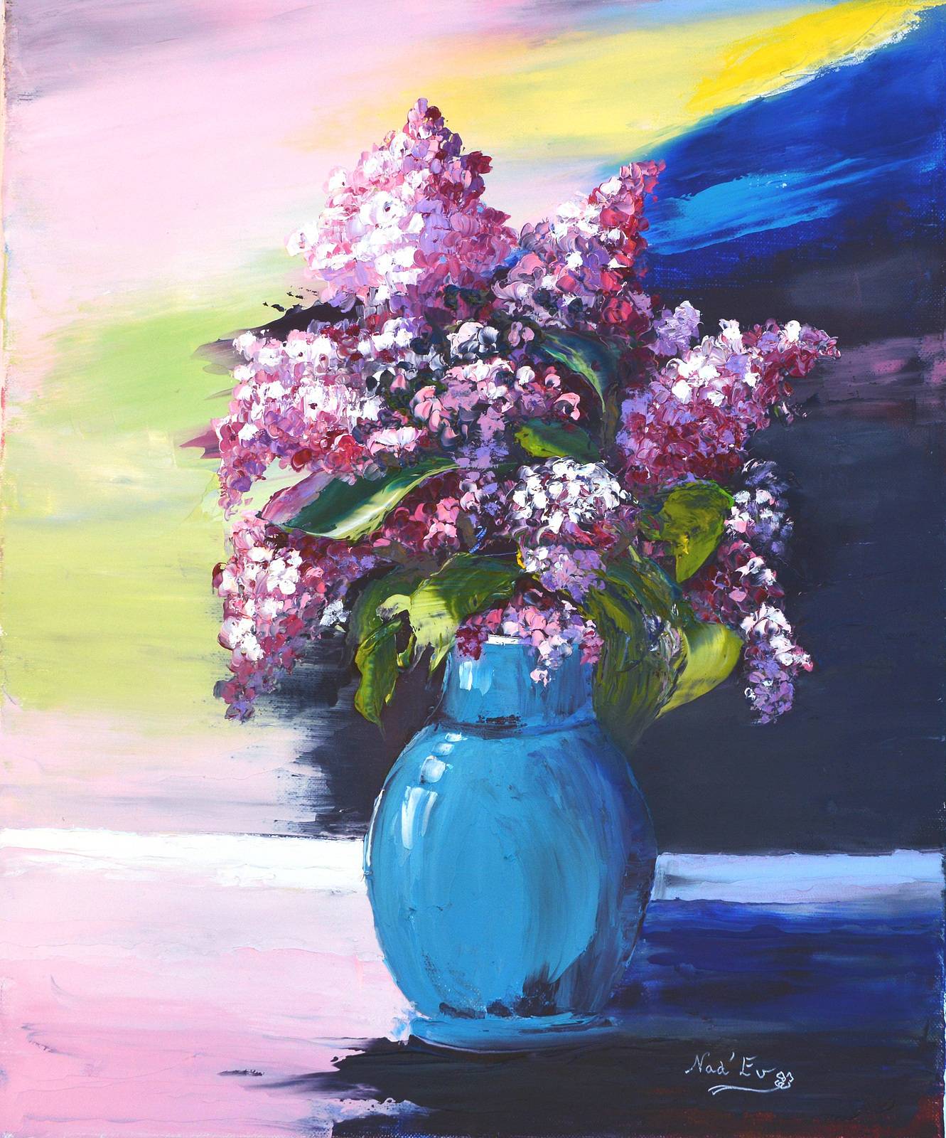 «Bouquet de Lilas» Huile au couteau sur toile de lin. Nad'ev Nad'ev