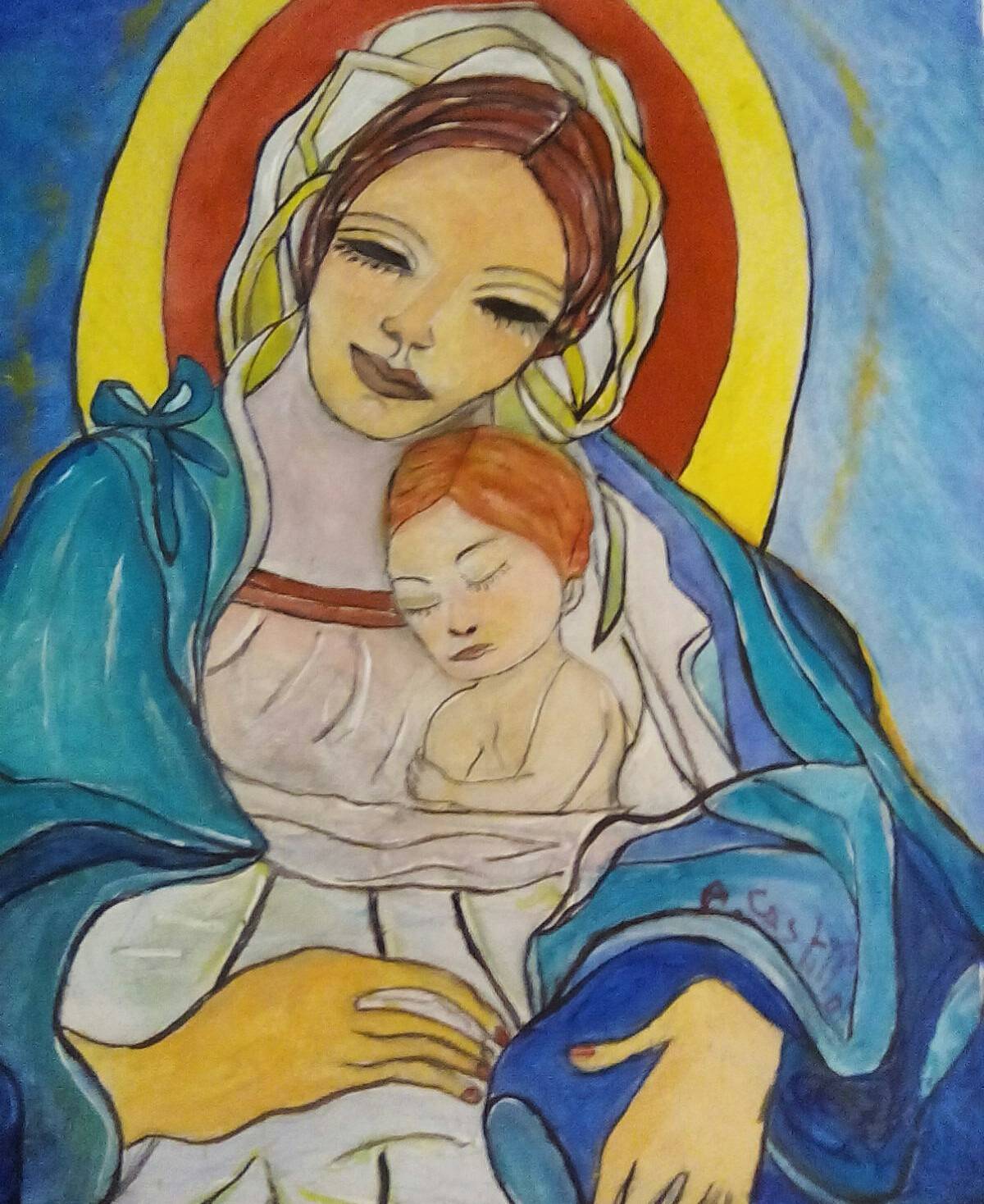 Tableau représentant marie et le christe petit. Castillo Annie Anna