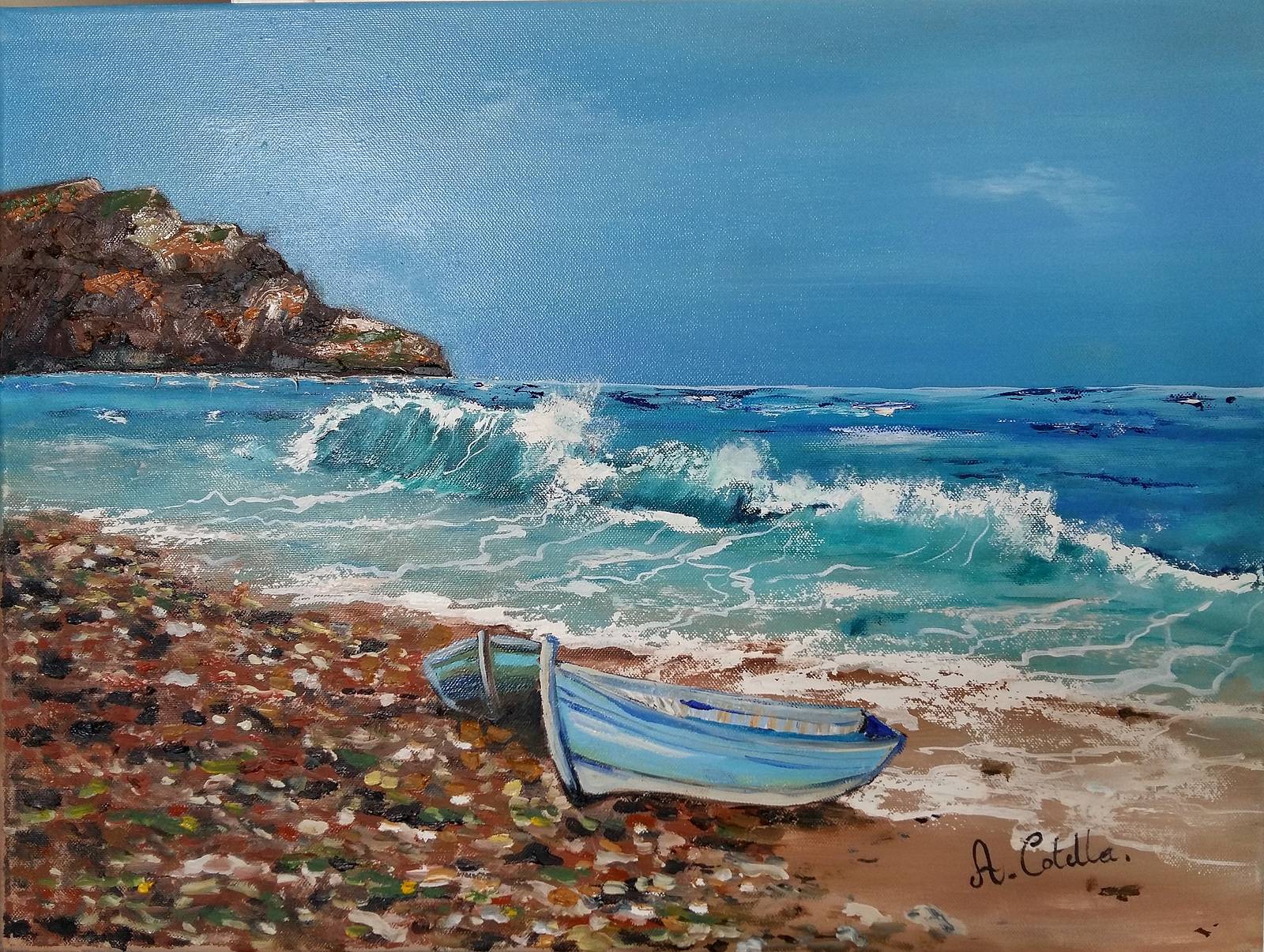 Deux barques sur la greve. Cotella Arlette Arlette Cotella