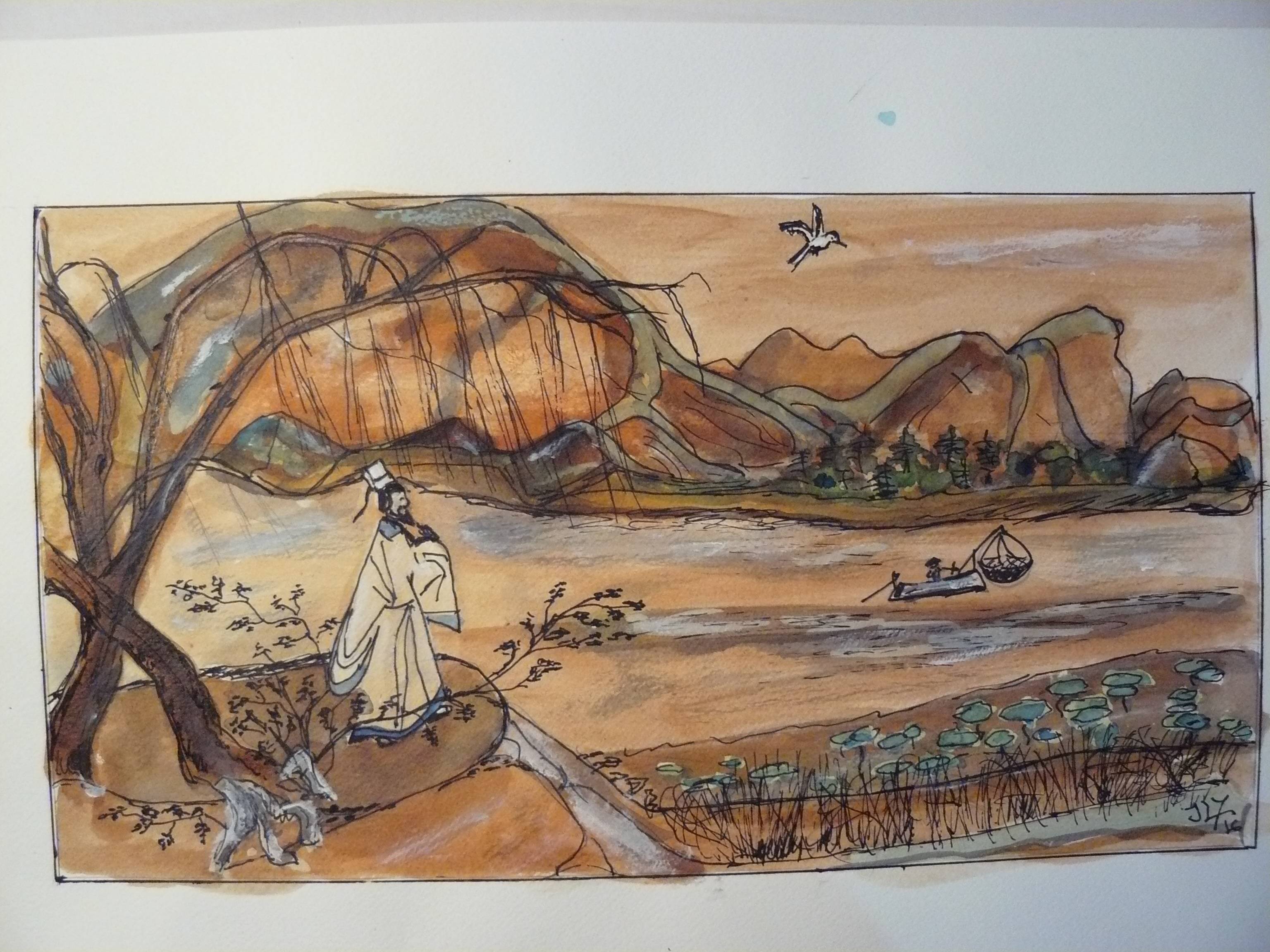 Quiétude (Chine traditionnelle) Paysage bucolique. Lippens Jean-Yves Jyl