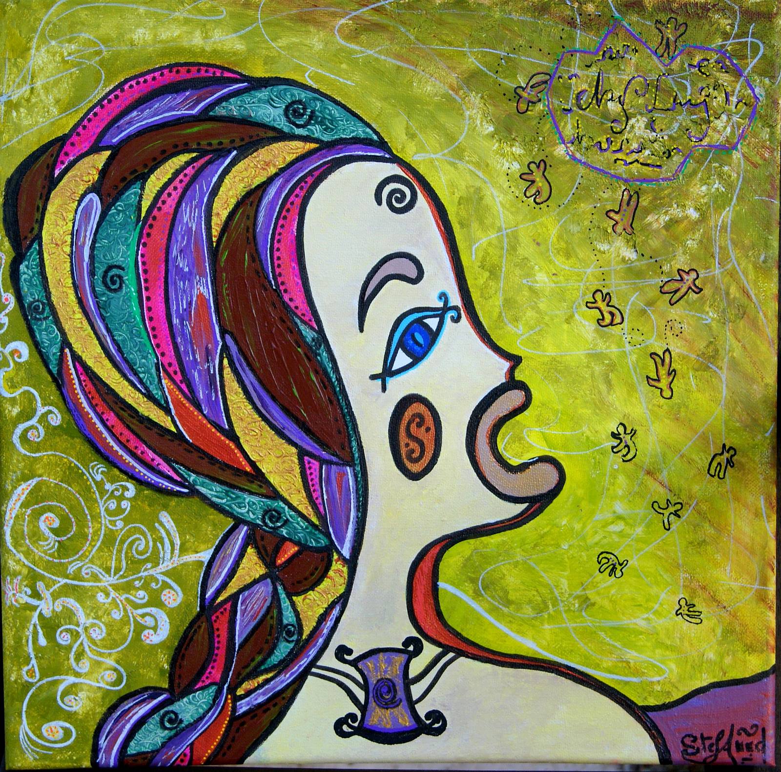 'La Reine Apatride'acrylique sur toile, 40x40cm'La Genèse des Apatrides». Stefanna Stefanna