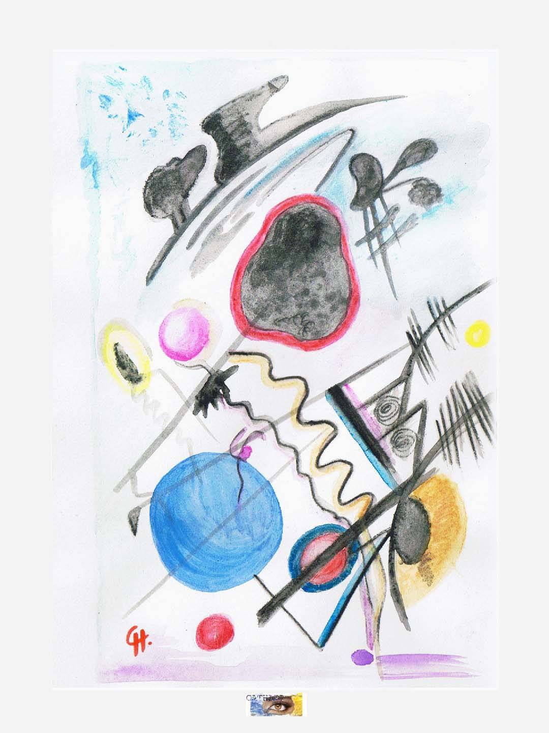 Aquarelle symbolique et abstraite «2 univers différents». Cathart