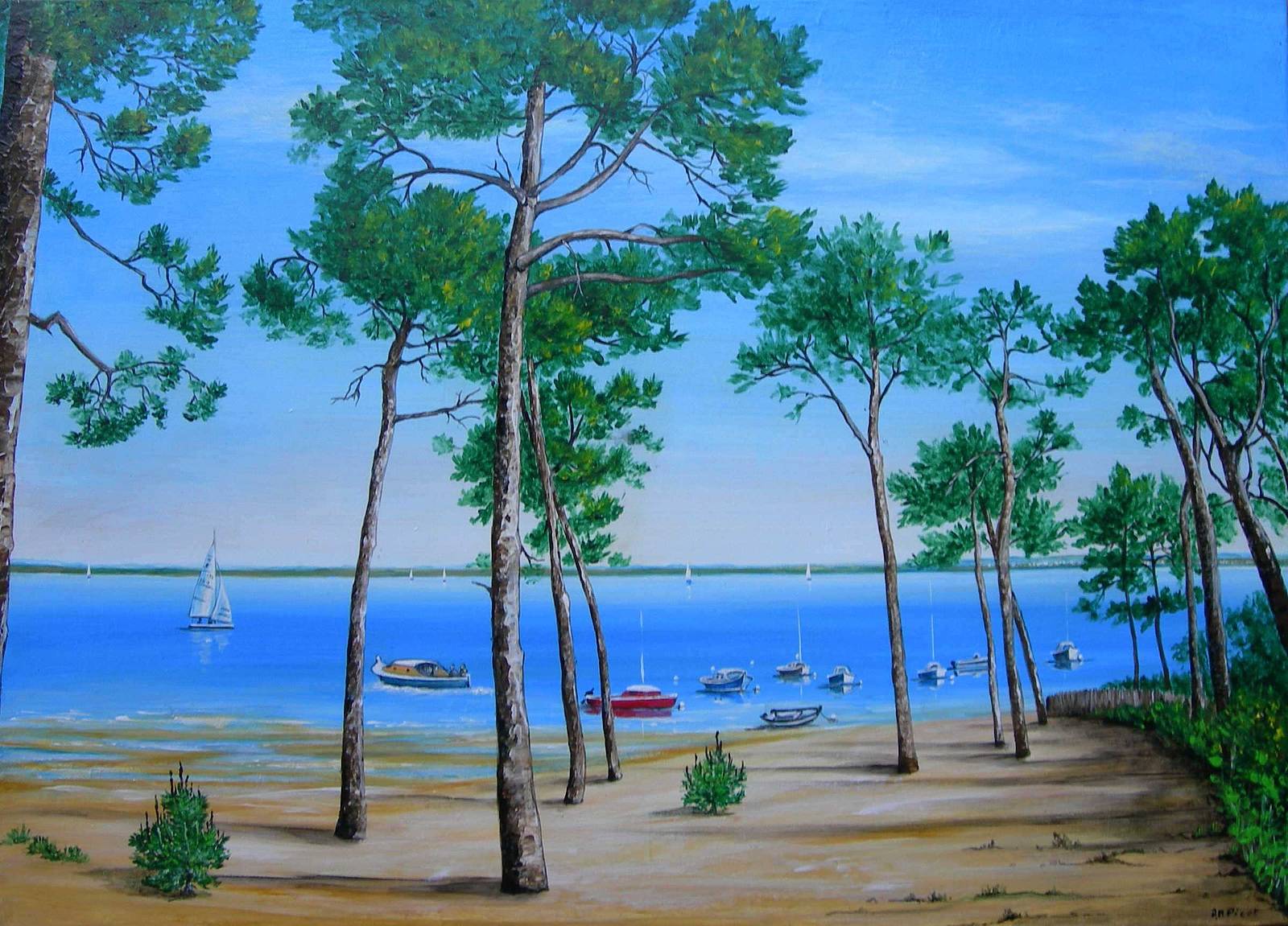Tableau peinture marine, pinède de la pointe aux chevaux, cap Ferret, Arcachon. Anne-Marie Picot Anne-Marie Picot Artist
