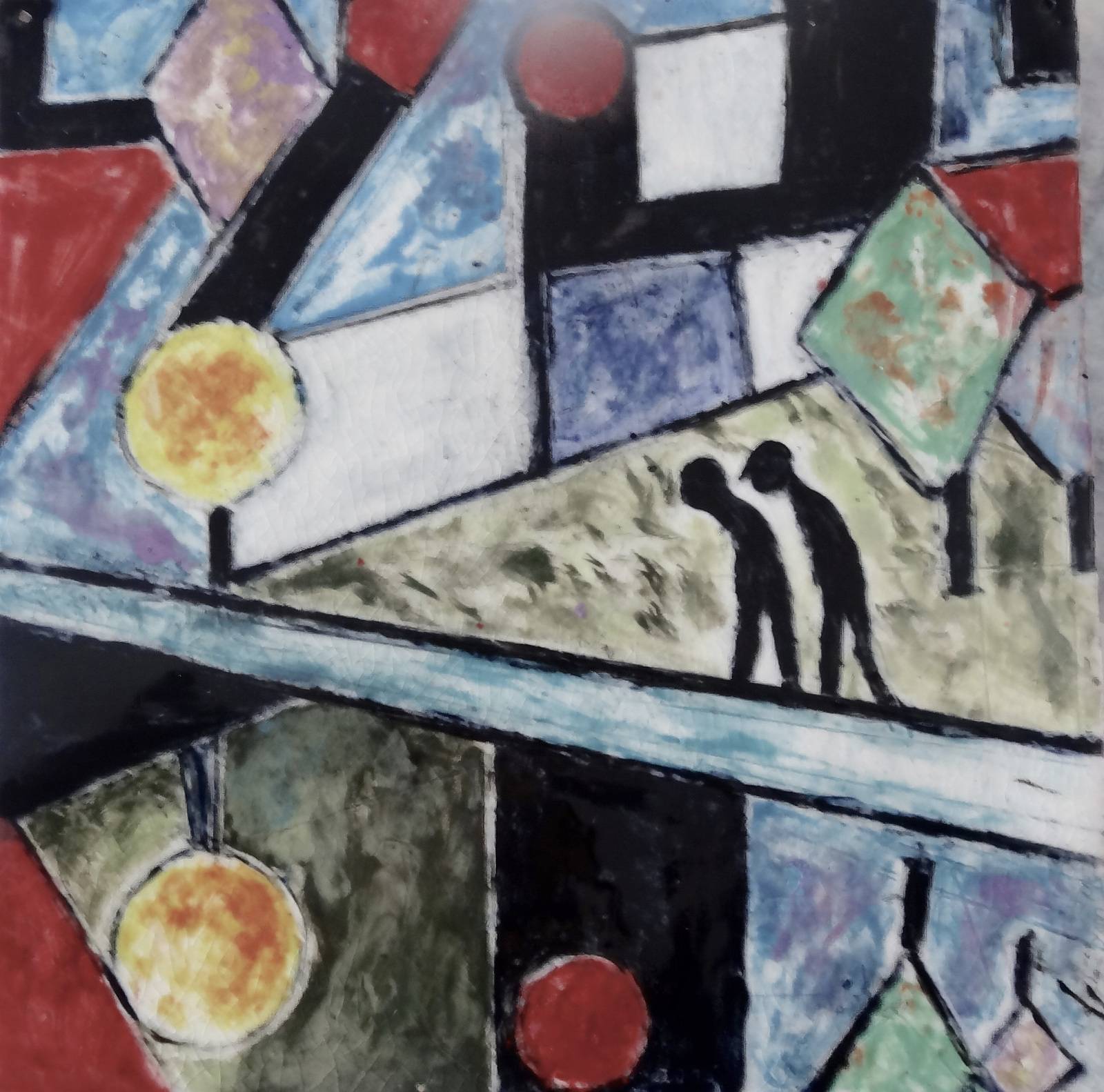 Peintures aux émaux de grès, à l'huile acrylique et photolumiscentes